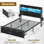 Full/Queen Size Bed Frame with Storage Headboard, Metal Platform Bed Frame with Storage Drawers, LED Lights and Charging Station 5