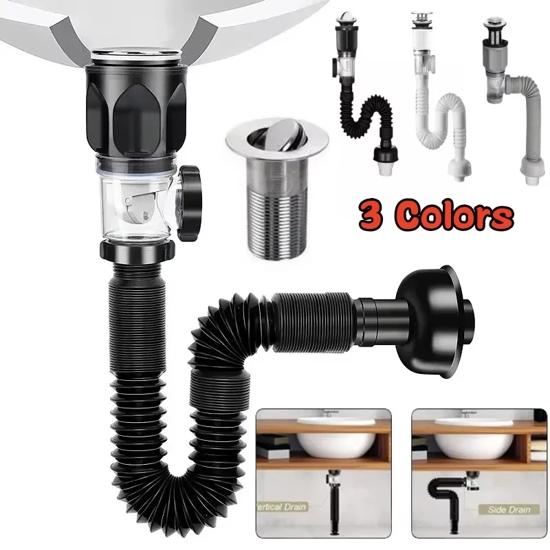 Flip Top Anti-Odor Drain Pipe Set Kitchen Sink Drain Retractable Deodorizing Filter Flexible Downspout Bathroom Anti Clogging Flip Top Anti-Odor Drain Pipe Set Kitchen Sink Drain Retractable Deodorizing Filter Flexible Downspout Bathroom Anti Clogging