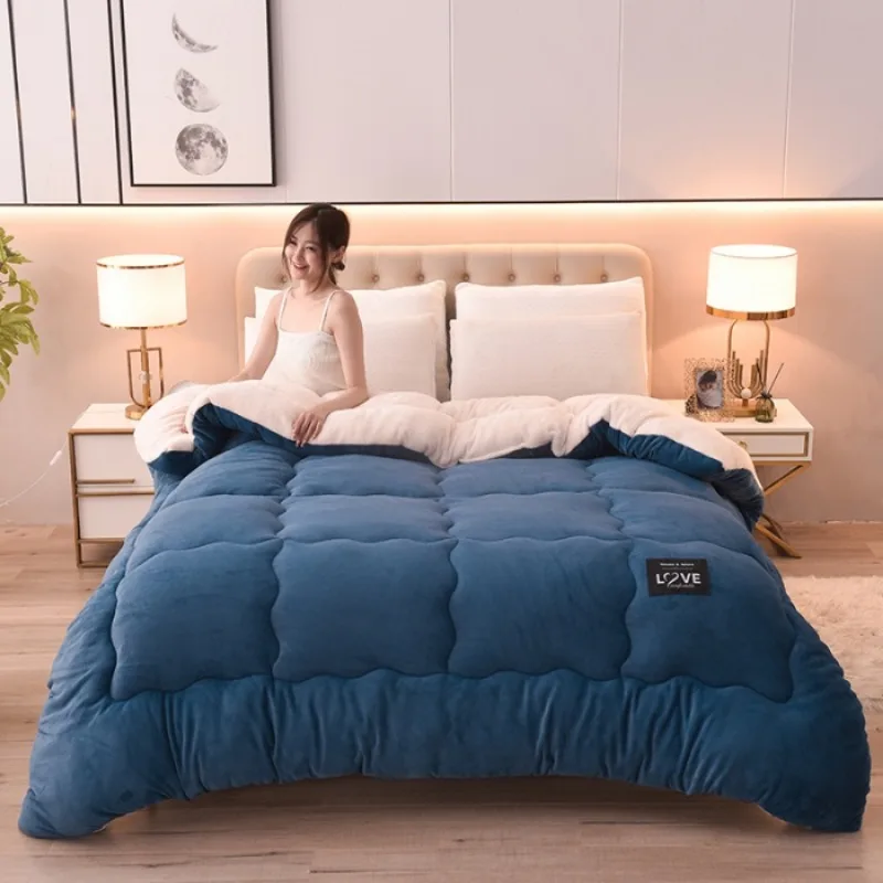 2025 popular solid color winter thickened milk fleece quilt lamb fleece winter quilt single double quilt to keep warm 2025 popular solid color winter thickened milk fleece quilt lamb fleece winter quilt single double quilt to keep warm