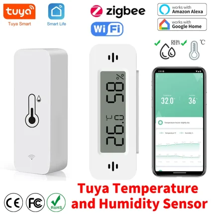 Tuya Zigbee WiFi Temperature And Humidity Sensor APP Remote Monitor For Smart Home var SmartLife WorkWith Alexa Google Assistant
