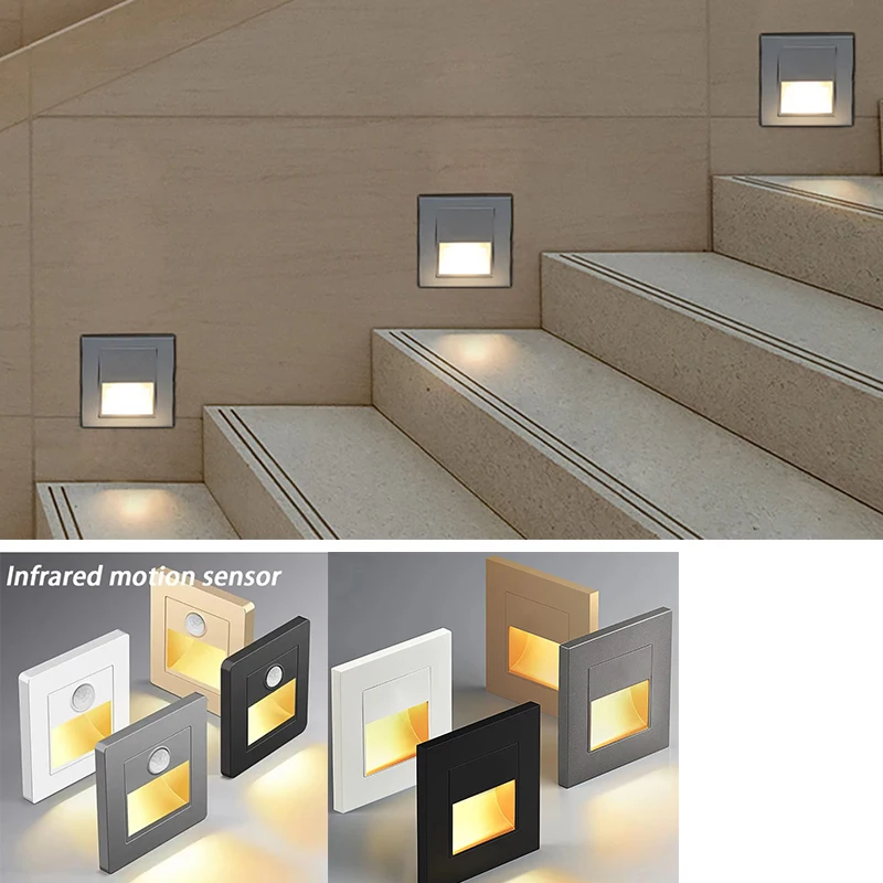 PIR Motion Detector Light Sensor led lights AC 110V-240V Recessed staircase bedroom wall lamp led night light PIR Motion Detector Light Sensor led lights AC 110V-240V Recessed staircase bedroom wall lamp led night light
