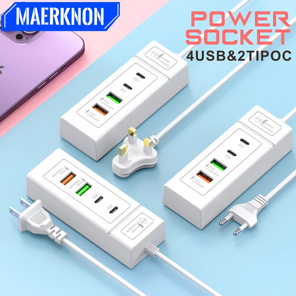 Multi Ports USB C Charger Power Strip PD Type C Fast Charging Wall Charger Socket Quick Charge 3.0 EU/US/UK Plug Power Adapter Multi Ports USB C Charger Power Strip PD Type C Fast Charging Wall Charger Socket Quick Charge 3.0 EU/US/UK Plug Power Adapter