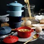 Ceramic Double Ear Bowl Mini Ceramic Glazed Baking Bowl with Lid Breskfast Steamed Egg Pudding Bowl Soup Bowls Microwave Oven