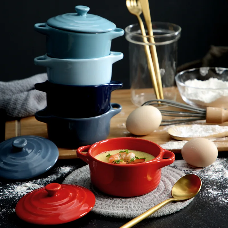 Ceramic Double Ear Bowl Mini Ceramic Glazed Baking Bowl with Lid Breskfast Steamed Egg Pudding Bowl Soup Bowls Microwave Oven Ceramic Double Ear Bowl Mini Ceramic Glazed Baking Bowl with Lid Breskfast Steamed Egg Pudding Bowl Soup Bowls Microwave Oven