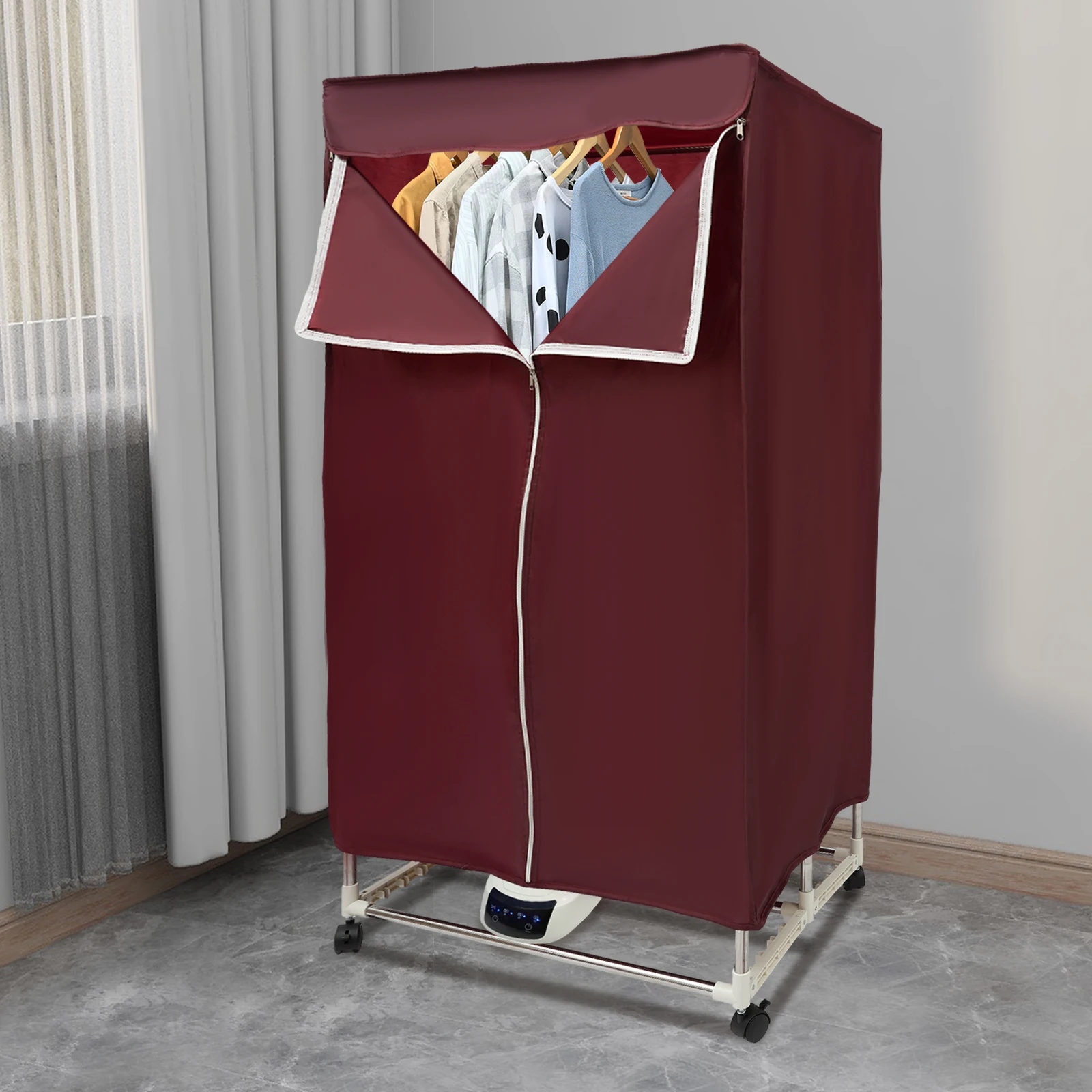 1200-1500W IPX1 Corded Electric Clothes Dryer with Outer Cover PTC 5-layer Heating 4 Towel Rails 4 Wheels 1200-1500W IPX1 Corded Electric Clothes Dryer with Outer Cover PTC 5-layer Heating 4 Towel Rails 4 Wheels