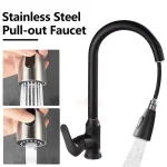 Kitchen Faucets Brushed Nickel Pull Out Kitchen Sink Water Tap Deck Mounted Mixer Stream Sprayer Head Hot Cold Taps Sliver 4