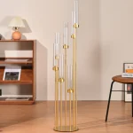 4Sets 7 Arms Floor Candelabra Wedding Centerpieces Gold 48" Tall Metal Candlestick Holders with Acrylic Removable Lampshade 3