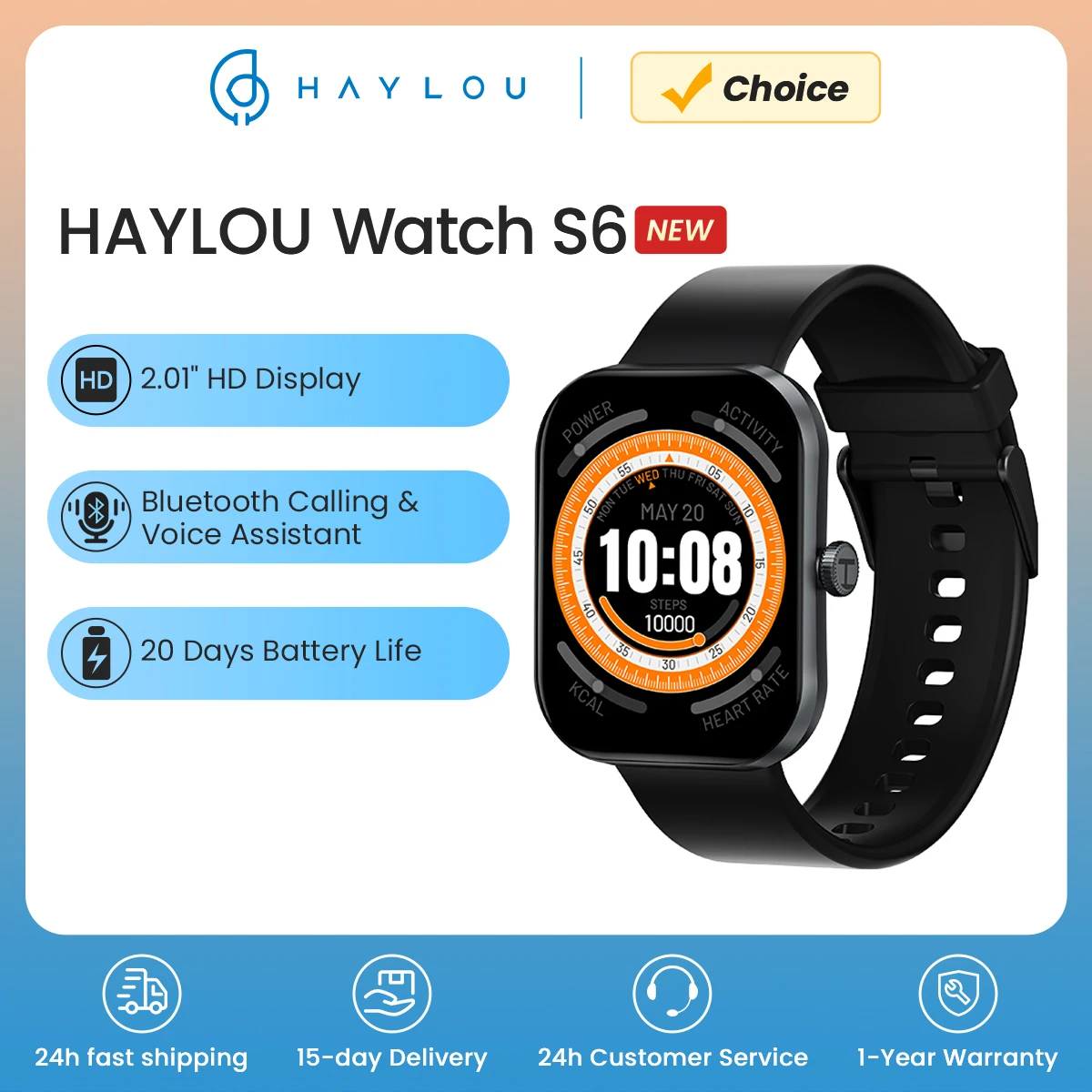 HAYLOU Watch S6 Voice Calling Smart Watch Men Health Monitoring IP68 Waterproof Smart Notifications Voice Assistant Smartwatch HAYLOU Watch S6 Voice Calling Smart Watch Men Health Monitoring IP68 Waterproof Smart Notifications Voice Assistant Smartwatch