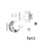 6pcs Moon & Star Mirror Wall Stickers Kids Bedroom Decor Ramadan Kareem Holiday Birthday Party Decor for Home Living Room 6