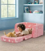 2-in-1 Glow in Dark Kids Sofa with Blanket & Pillow, Foldable Toddler Couch for Girls Boys, Medium Pink 2