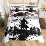 Japanese Samurai Bedding Set Full Size Cherry Blossoms Comforter Cover Red Sun Hokusai Duvet Cover Fuji Mountain Quilt Cover 2