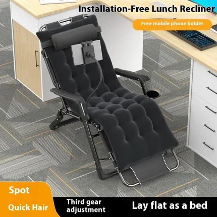 GIANXI Outdoor Recliner With Phone Holder Terrace Chair With Cotton Padded Lawn Outdoor Lounge Gravity Camp Folding Recliner