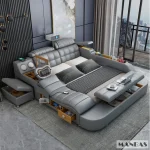 MINGDIBAO Tech Smart Genuine Leather Bed | Multifunctional Ultimate Beds | Massage Tatami Bed with Projecter | Upholstered Cama 2