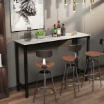 Sintered Stone Bar Table White Rectangle Counter Height Dining Table with Black Metal Frame High Top Pub Tables 4