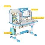 2Pcs/Set Premium Kids Study Desk Chair Set Height Adjustable Children School Study Table Chair Set Pattern Bookshelf And Drawer 5