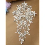 1Pc White Gold Patch Appliques Embroidery Lace Trim Fabric Cloth Sewing Patchwork DIY Craft 42*27cm 2
