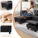 Sectional Sofa Couch, Modern 4-Seaters Living Room Furniture Sets with Chaise Lounge, Ottoman & 2 Pillows | L Shape Couch 4