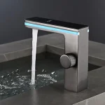 Digital Display Bathroom Basin Faucet Intelligent LED Brass Deck Mounted Washbasin Crane Hot Cold Water Mixer Sink Vanity Tap 3