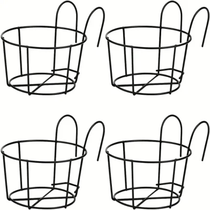 4pcs Stylish Round Metal Hanging Planters - Perfect for Balcony, Garden & Indoor Decor!