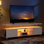 Cubehom LED TV Stand White Entertainment Center, Gaming Center for 60 65inch TV with Storage, TV Stands for Gaming Living 2