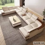 MINGDIBAO Premium Italian Genuine Leather Sofa Set for Living Room with Adjustable Headrests, Bluetooth Speaker, Wireless Charge 3