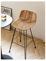 MOMO Scandinavian Rattan High Chair Outdoor Rattan Bar Stool Front Desk Chair Rattan High Chair Leisure Balcony Chair Bar Stools