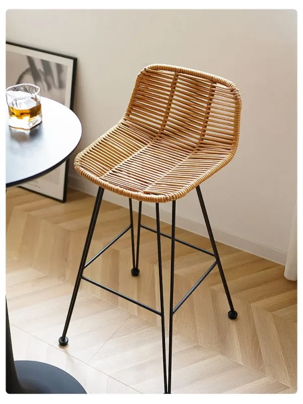 MOMO Scandinavian Rattan High Chair Outdoor Rattan Bar Stool Front Desk Chair Rattan High Chair Leisure Balcony Chair Bar Stools