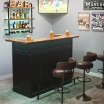 Home Bar Unit with Fridge Space, U-Shape Liquor Wine Cabinet, 63.1" Mini Bar Table with Storage for Basement or, Customized 6
