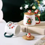New Year Festive Christmas Xmas Theme Ceramic Mug Cup Set with Spoon and Lid Christmas Gift Box Mug Milk Coffee Tea Breakfast 6