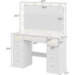 Makeup Vanity Desk with Lights and Large Mirror,Drawers Light Up Vanity,Glass Top Make Up Table with Charging Station,Customized 6