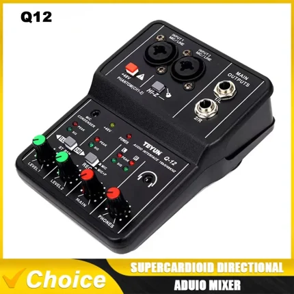 2 Channels Professional Portable Audio Interface Sound Card Console Mini USB MIXER for Guitar Recording Studio Singing TEYUN Q12
