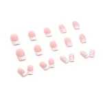 24 PCs Short French Simple Flower Pile Drill Nails with 1 Jelly Glue and 1 Nail File 3