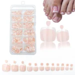 120Pcs Glossy Nude Pink French Press-On-Toenail Set 1*Box Short French Square  Fake Toe Nails Solid-Color Manicure Toenails Tips 2