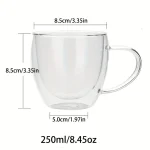 250ml Double Walled Glass Coffee Mugs Insulated Borosilicate Glass Coffee Cups with Handle for Cappuccino, Latte, Tea, Hot/Cold 6