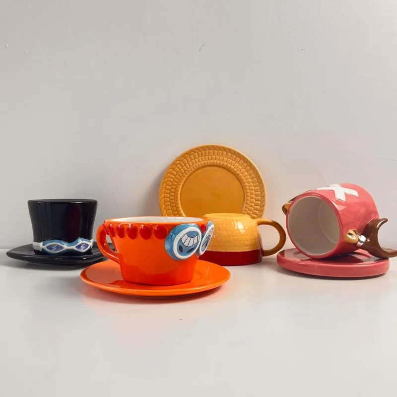 Cartoon Coffee Cup and Saucer Creative Hat Shaped Water Cups Cosplay Anime Chopper Ace Sabo Ceramic Mug Dessert Plate Gifts Cartoon Coffee Cup and Saucer Creative Hat Shaped Water Cups Cosplay Anime Chopper Ace Sabo Ceramic Mug Dessert Plate Gifts