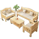 Solid wood bench combination sofa small apartment simple leisure living room retro balcony new Chinese style office wooden sofa 5