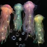 Jellyfish Colorful Nightlight Button Battery Hanging Ceiling Lantern with Ribbon&Bead LED Bulbs for Children Bedroom 6