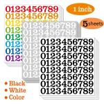 5 Sheets Arabic Number Stickers 1 Inch Number Stickers Waterproof Vinyl Self-adhesive Removable Office Home Cup Decoration Lable