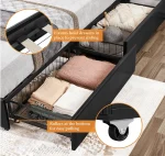 Queen Size Upholstered Bed Frame with 4 Drawers and Adjustable Headboard, Faux Leather Platform Bed with Mattress Foundation St 5