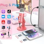 Haomuren USB Condenser Microphone Pink Studio Recording Mic for PC Mac Computer Phone Gaming Streaming Podcasting Laptop Desktop 2