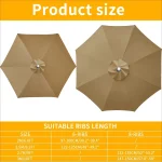 Replaceable Parasol Top Cloth Garden Outdoor Patio Canopy Umbrella Cover Sunshade Garden Canopy UV Protection 2m/2.5m/2.7m/3m 4