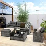 4PCS Rattan Patio Conversation Furniture Set Outdoor Sectional Sofa Set 3