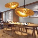 HandMade Vintage Bamboo Weaving LED Pendant Light Home Hanging Chandelier Lighting Living Room Kitchen Rattan Woven Lamp 3