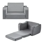 2in1 Kids Sofa, Foldable Toddler Couch with Armrests, Made of 28D Sponge amp Short Pile, Convertible Toddler Chair to Lounger,