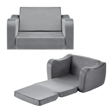 2in1 Kids Sofa, Foldable Toddler Couch with Armrests, Made of 28D Sponge amp Short Pile, Convertible Toddler Chair to Lounger,