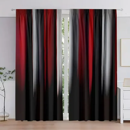 2pcs Gradient Color Curtains, Red Black Grey Ombre Pattern, Modern Style Living Room Bedroom Decor, with Rod Pocket