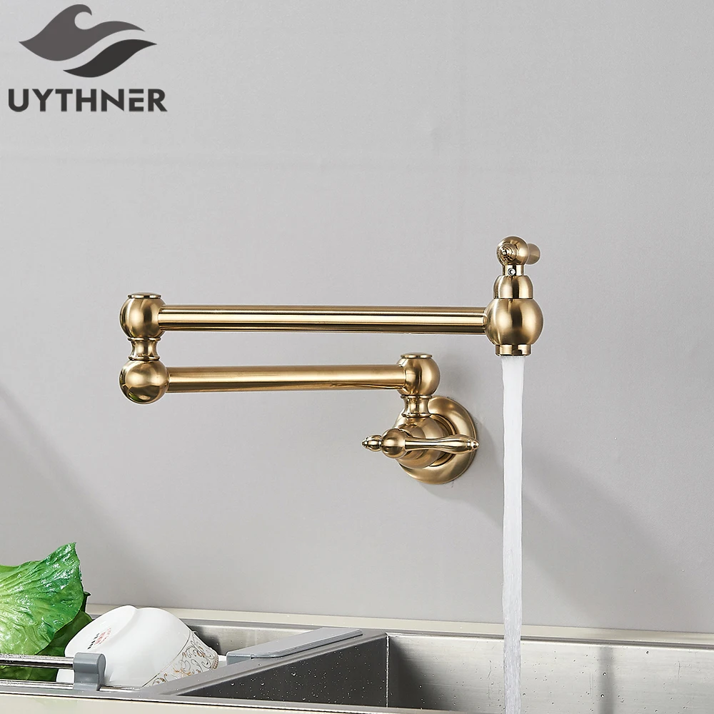 Brushed Gold Rotated Kitchen Sink Faucet Cold Water Tap Brass Basin Sink Swivel Faucets Wall Mounted Faucet Brushed Gold Rotated Kitchen Sink Faucet Cold Water Tap Brass Basin Sink Swivel Faucets Wall Mounted Faucet