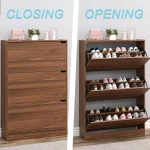 Shoe Cabinet with 3 Flip Drawers, Slim Narrow Shoe Storage Cabinet, Freestanding Shoe Organizer with Adjustable 5