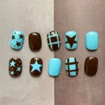 30pcs Milky White Fake Nails Cute Cartoon Fish & Heart Plaid Press on Nail Short Oval False Nail for Women&Girl Bean Nail Art 5