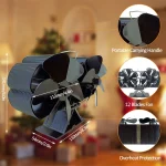 Wood Stove Fan Heat Powered Dual Silent Motors 4 Blades Non-Electric Heat Fireplace Fan with Bracket and Magnetic Thermometer 4